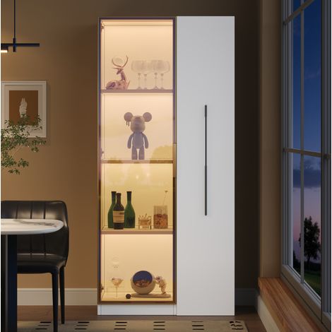 Vitrina con puertas de cristal 70 x 40 x 160 cm, LED integrada, blanca HAVRYA (1/5)