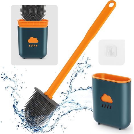 Brosse de Toilette- Brosse Silicone WC, Suspendu, avec Support à séchage Rapide pour Un Nettoyage en Profondeur, (Bleu) (1/5)