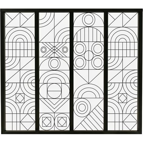 Verrière atelier intérieure aluminium noir 4 vitrages 135 x 117 cm - Décor géométrique - Kaléido - noir et transparent - Verre trempé (1/5)