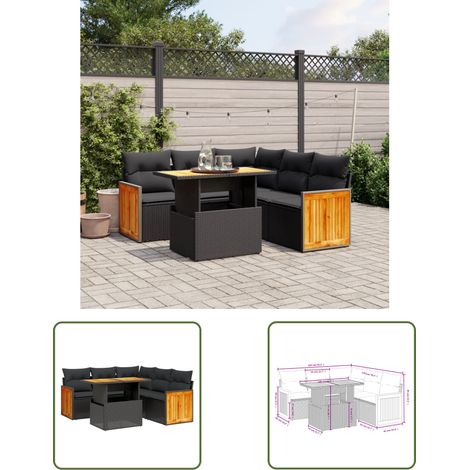 The Living Store 6-tlg. Garten-Sofagarnitur mit Kissen Schwarz Poly Rattan - Gartensorte - Gartenmöbelset - Esszimmergarnitur - Lounge Set - Outdoor Möbel (1/3)