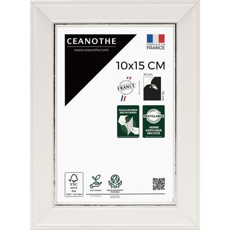 Cadre Photo Blanc 10x15 cm et 15x10 cm - Convient au A6 et Carte Postale - Nez biseauté en argent patiné - Cadre Photo Vittoria Bois Massif FSC - Fabriqué en France - Verre acrylique Incassable (1/5)