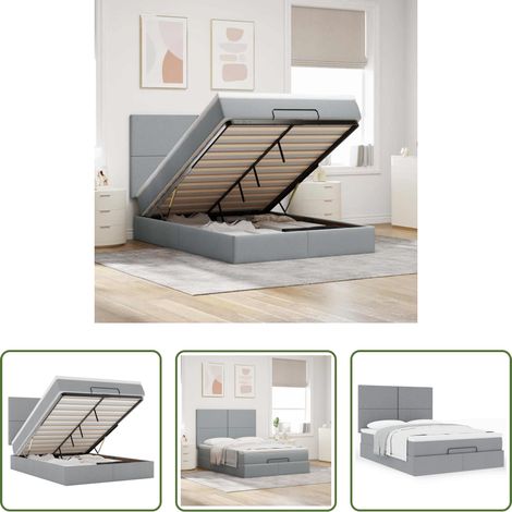 vidaXL Stauraum -  Ottoman-Bett mit Matratze Hellgrau 140x200 cm Stoff (1/5)