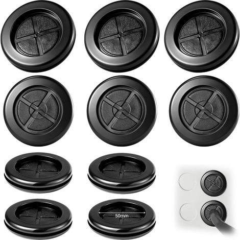 Lot de 10 bouchons de carrosserie 50 mm Noir Passe-câbles Douille ronde en caoutchouc double face Rondelles pour protection des câbles (1/5)