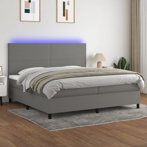 Struttura letto LED con testiera boxspring materasso 200x200 cm tessuto grigio scuro TDL0208304 (1/5)