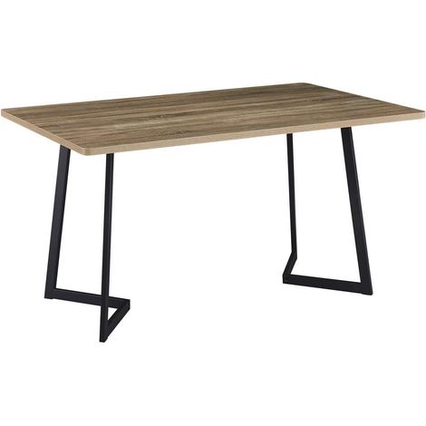 Mesa para cocina, comedor fija Md-Amelia acabado roble aserrado/negro, 140cm(ancho) 75cm(altura) 90cm(fondo). (1/2)