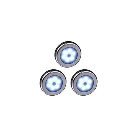 Lot de 3 luminaires LED avec détecteur de mouvement, à piles, avec fixation magnétique, pour dressings, armoires de cuisine, couloirs, escaliers, argent/noir