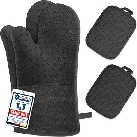 Maniques Cuisine Gant Four Anti Chaleur Set, Étendu Gant de Cuisine, Noir (1/5)