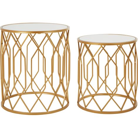 Premier Housewares Avantis Set of 2 Gold Frame Round Side Tables (1/4)