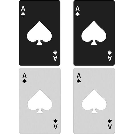 Flaschenöffner - Bier-/Dosenöffner-Set mit Poker-Ass-Design, Brieftaschenstil und wasserfesten Werkzeugen in Silber und Schwarz (2 schwarze + 2 weiße) (1/5)