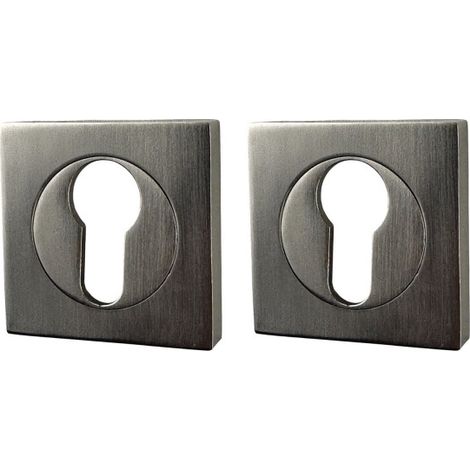 Ouvre&Déco – 2 rosaces de poignée de porte carrées Quadra trou de cylindre, Métal nickel mat
