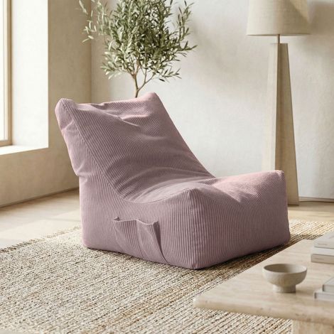 Pouf relax 76x97x90 cm en velours côtelé vieux rose (1/5)