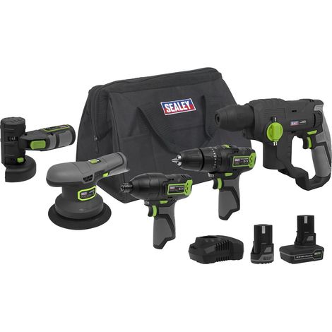 Sealey CP108VCOMBO7EU 5 x SV10.8 Series Cordless Combo Kit 10.8V - 2 Batteries & Euro Plug (1/2)