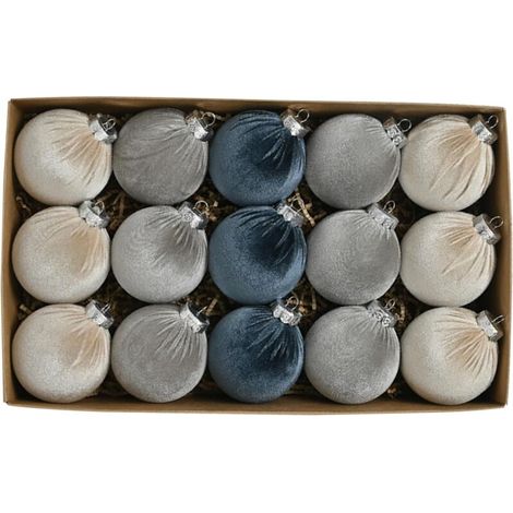 Boules De Noël En Velours 8 Cm Lot De 15 Vert Bleu Décoration Sapin Floquée Avec Anneau Cadeau (1/4)