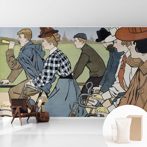 Tapete Vliestapete mit Kleber - modernes Design - Wohnungsdeko - geruchslos - langlebig Vintage-Radfahrer 416x254 cm (1/5)