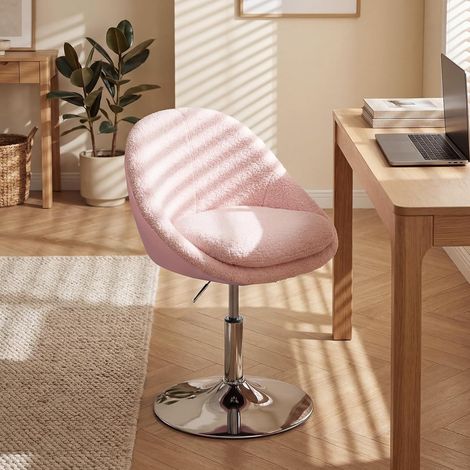 WOLTU Sgabello con Girevole a 360° Regolabile in Altezza per Toeletta Trucco Sedia Girevole in Tessuto Teddy e PU Rosa (1/5)