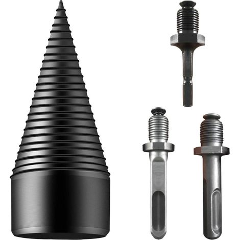 Perceuse à bois de chauffage, 3 pièces amovibles pour fendeuse à bois comprenant une perceuse à cône à vis et une poignée carrée/arbre hexagonal rond pour perceuse électrique domestique (42 mm)