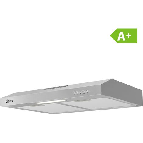 Ciarra – Hotte casquette 60cm 220m3/h 3 vitesses – Évacuation ou recyclage – Filtre charbon non inclus – Pour cuisine professionnelle