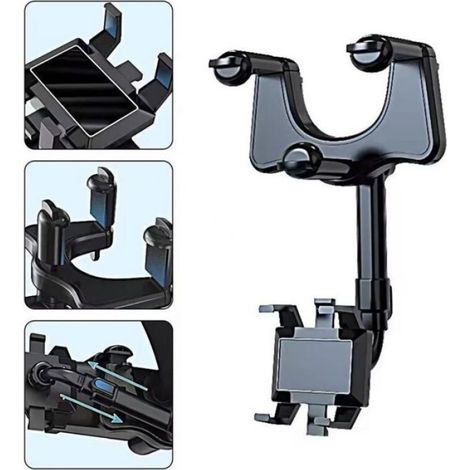 Support Téléphone Voiture - Rotation 360° - Fixation Rétroviseur - Compatible Tous Smartphones - 1 Pièce (1/5)