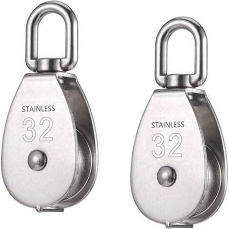 2Pcs Poulie de Levage en Acier Inoxydable 304 avec Chargeant 250kg,Poulie pour Cable,Poulie Simple M32 pour Grue Pivot Fil Corde Câble-32mm(Argent) (1/5)