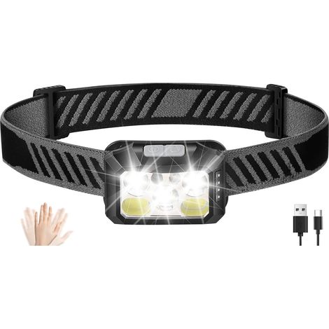 Wiederaufladbare USB-Stirnlampe, extrem leistungsstarke LED-Stirnlampe – stufenlos dimmbar für optimale Akkulaufzeit, Bewegungssensor, IPX5, 10 Modi für Aktivitäten bei Nacht (1/4)
