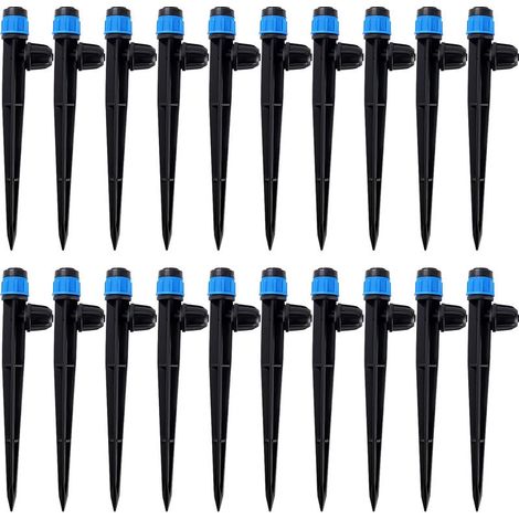 20 Pièces Goutteur Irrigation pour Tube 4/7 mm, 360 Degrés Micro Asperseur Goutte à Goutte avec Connecteur Barbelé & Piquet de Support, Goutteur D'irrigation Insertion, Bleu