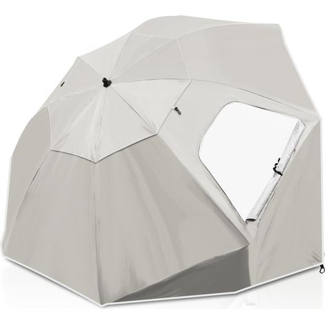 Jiubiaz Strandschirm 210 cm mit Tragetasche, UV50+ Sonnenschutz, neigbar, leichter Gartenschirm für Strand Camping Terrasse Beige