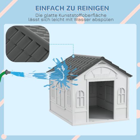 Maison pour chien à toit en pente, imperméable, en plastique, 65 x 75,7 x 63 cm, gris (1/5)