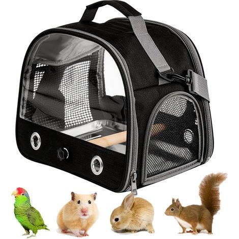 Vogeltragetasche, Oxford-Gewebe, PVC-Fenster, Holzsitzstange, Stahlschale, für Reisen im Freien (1/5)