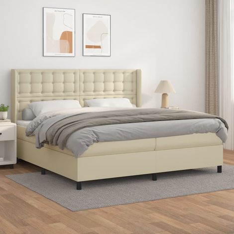 Lit à sommier tapissier avec matelas - Cadre De Lit Moderne: King Size - Lit Double - Crème 200x200cm Similicuir Chic-382295 (1/5)