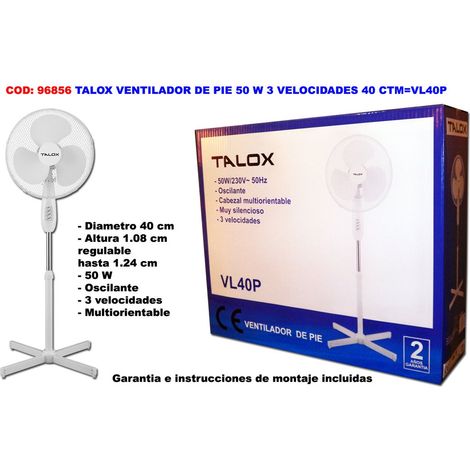 Talox Standventilator 50 W 3 Geschwindigkeiten 40 cm VL40P-FS40T/RD-40