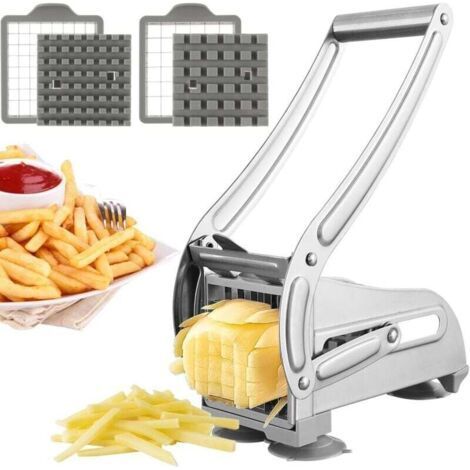 Coupe Frite Professionnel, Acier Inoxydable Decoupe Frite avec 2 Lames de Rechange, Coupe Frites Manuel Antidérapant, Coupe Pomme de Terre Frite pour Pommes de Terre Carottes Concombre (1/4)