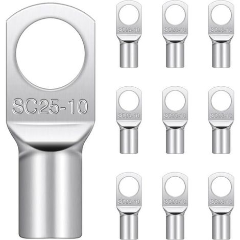 20 Cosses Tubulaires 25mm² M10, Hanibos Embouts Électriques Ronde à Anneau en Cuivre Étamé, Manchons à Sertir 25mm², Douilles Annulaires pour Câble (1/5)