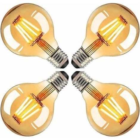 E27 Ampoule. 4W G80 Ampoule LED Edison. Lampe à LED Ronde Vintage. Ampoule LED à Lumière Chaude Antique Décorative. Idéale pour les Nostalgiques. Décorer la Maison. Café. Bar (4 pcs) (1/4)