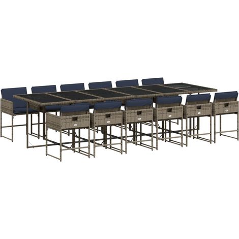 Maison Exclusive - 13-teiliges Garten-Ess-Set mit Kissen, grau, P