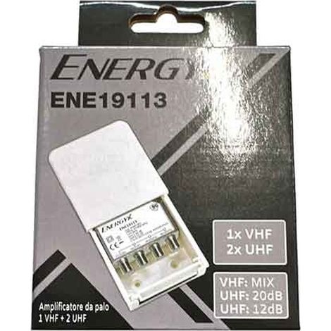 AMPLIFICATORE DA PALO VHF+UHF CON FILTRO 5G 3 IN (UHF-UHF-VHF) - 1 OUT TV (1=12V)