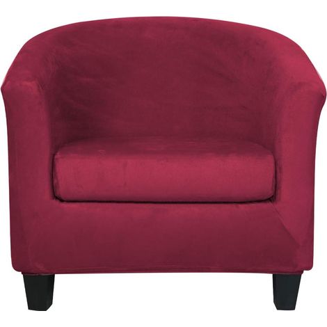 Set of 2 chair covers with stretch velvet cushion covers for armchairs, dining room, living room, office, reception, cafe, bar, counter (wine red) (1/5)