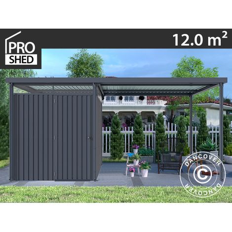 Garden shed w/skylight + overhang, 4.9x2.45x2.26 m, 12.0 m², Anthracite - Dancover (1/2)