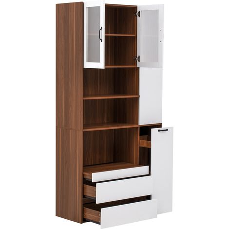 Mobile alto con ripiani regolabili e cassetti in MDF bianco e noce MODENUIT (1/5)