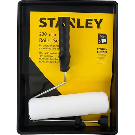 Set Pittore Stanley con Rullo 23 cm e Vaschetta Pittura Verniciare Pareti Casa