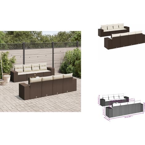 The Living Store 9-tlg. Garten-Sofagarnitur mit Kissen Braun Poly Rattan - Gartentisch (1/3)
