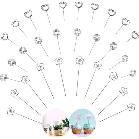 30-Piece Photo Clip Holders, Metal Photo Holders, 12cm  Heart, Flower, Round Shapes, Metal Photo Holders, Metal Photo Card Holders for Weddings, Parties, Gifts (1/5)