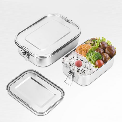 Wolketon Auslaufsichere Brotdose aus Edelstahl, Lunchbox mit festem Verschluss und Fächern 800ml+1400ml (1/5)