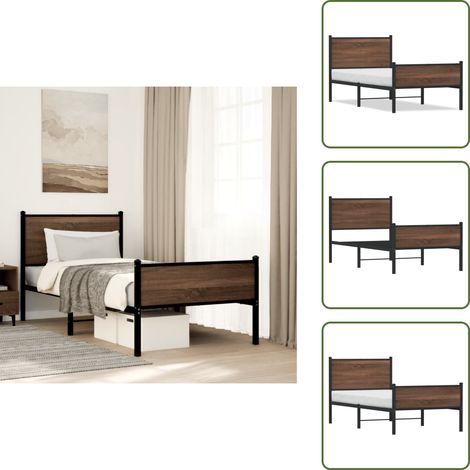 Cadre de lit en métal sans matelas chêne marron 80x200 cm - Cadre De Lit - Lit Double - Lit En Métal - Lit Moderne - Literie (1/5)