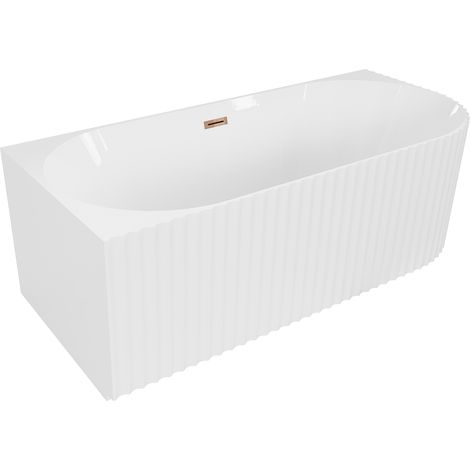 Mexen Gia bañera exenta de esquina acanalada izquierda 150 x 75 cm, blanco brillo, rebosadero oro rosa - 52701507500L-60 (1/3)
