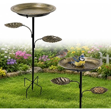 Bain d’Oiseaux en Métal sur Pied – Mangeoire et Abreuvoir 2 en 1 pour Oiseaux du Jardin – Style Vintage avec Piquet de Terre – Décoration Extérieure pour Balcon, Pelouse (1/5)