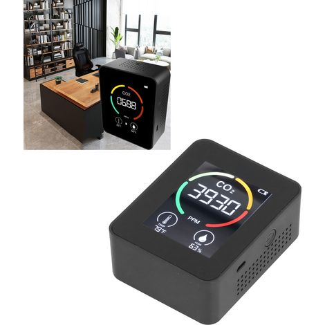 Intelligenter digitaler Luftqualitätsdetektor, 3-in-1-Kohlendioxid-, Temperatur- und Feuchtigkeitsdetektor, Bluetooth-fähiger Luftreiniger, USB-aufladbar, schwarz. (1/5)