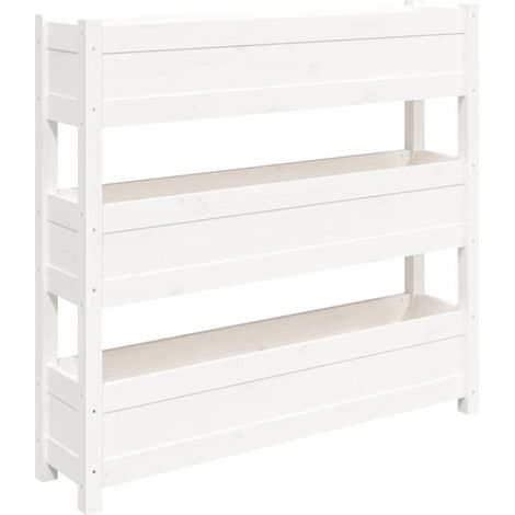 Pot de fleurs blanc, dimensions 112x25x104,5 cm, en bois de pin massif. (1/5)