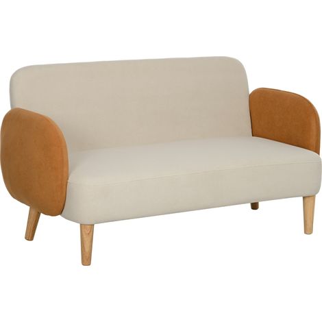 Sofá de 2 plazas tapizado en terciopelo con reposabrazos y patas de madera Sofá pequeño Capacidad de carga: 240 kg 130 x 74 x 76 cm Color crema (1/5)