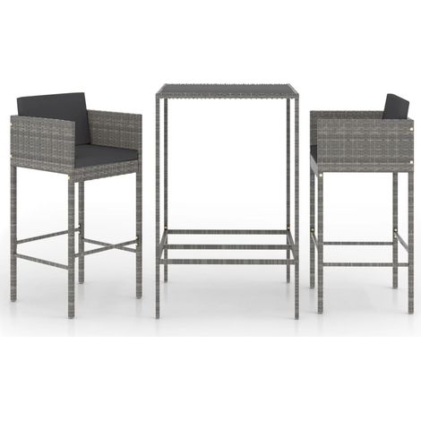Maison Exclusive - Set Bar da Giardino 3 pz con Cuscini in Polyrattan Grigio (1/5)