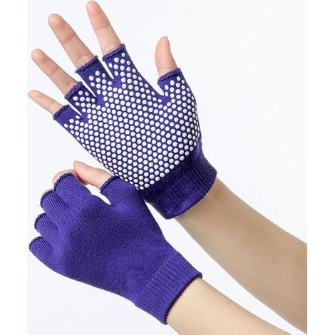 1 par de guantes antideslizantes sin dedos para yoga/deportes/entrenamiento - morado (1/5)